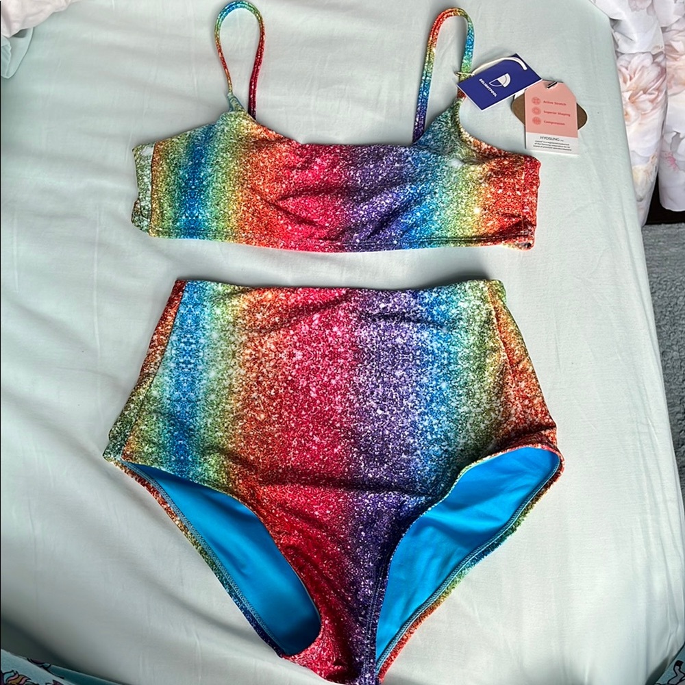 Delightpool Starry Glitter Rainbow Bikini Swim Set